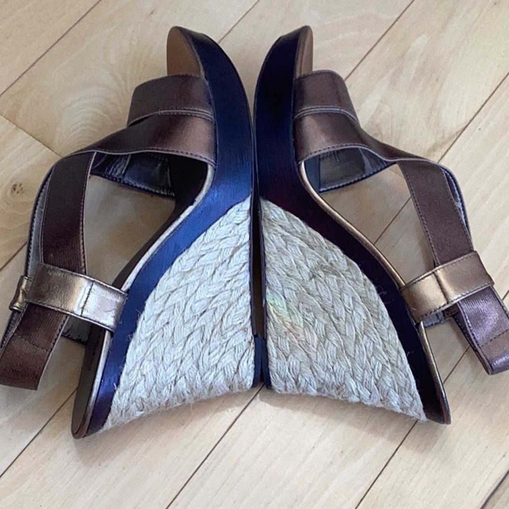 CHICOS bronze, open toe sling back espadrille wedge sandals. Women size 9.5 - Picture 10 of 16